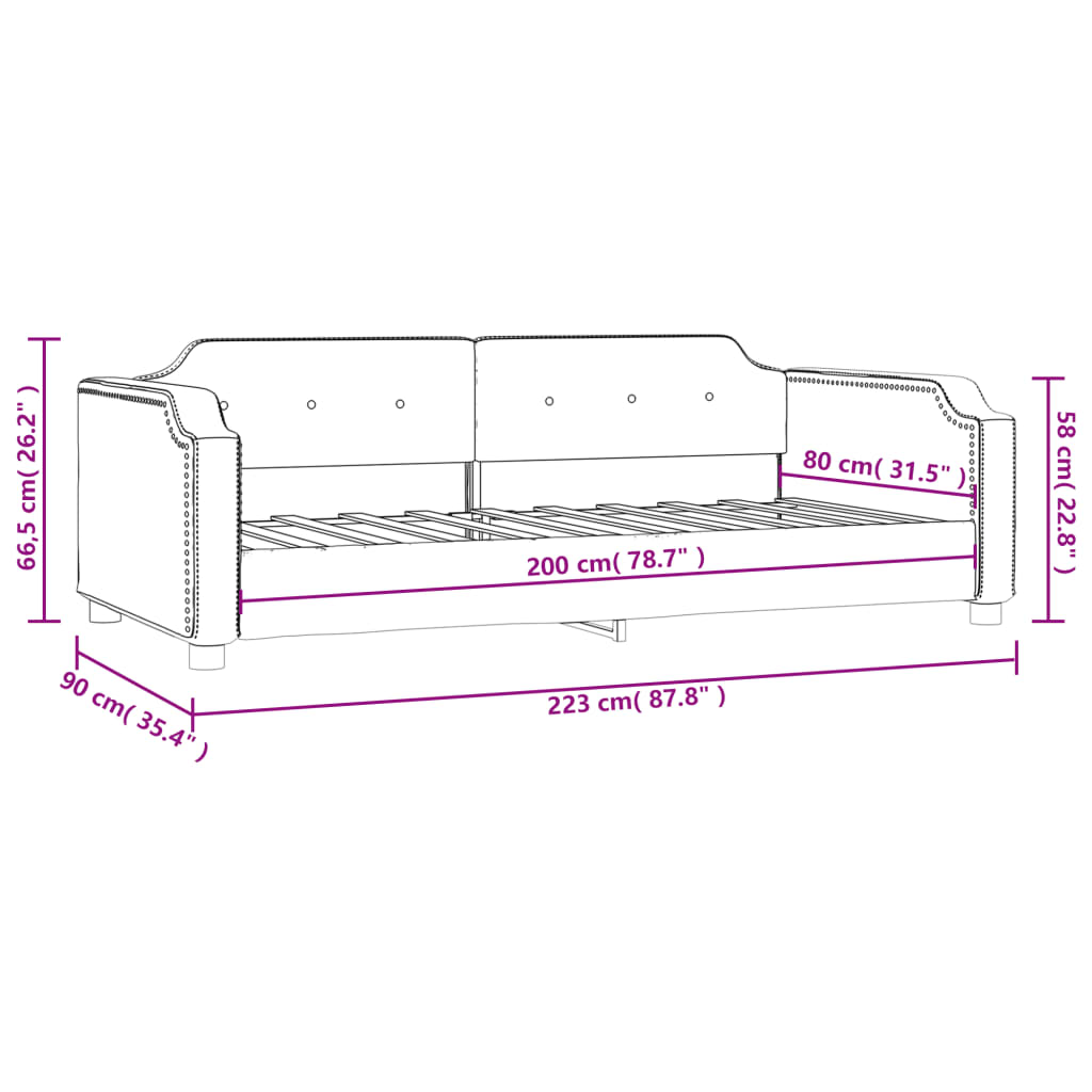 Dnevni krevet crni 80 x 200 cm od tkanine