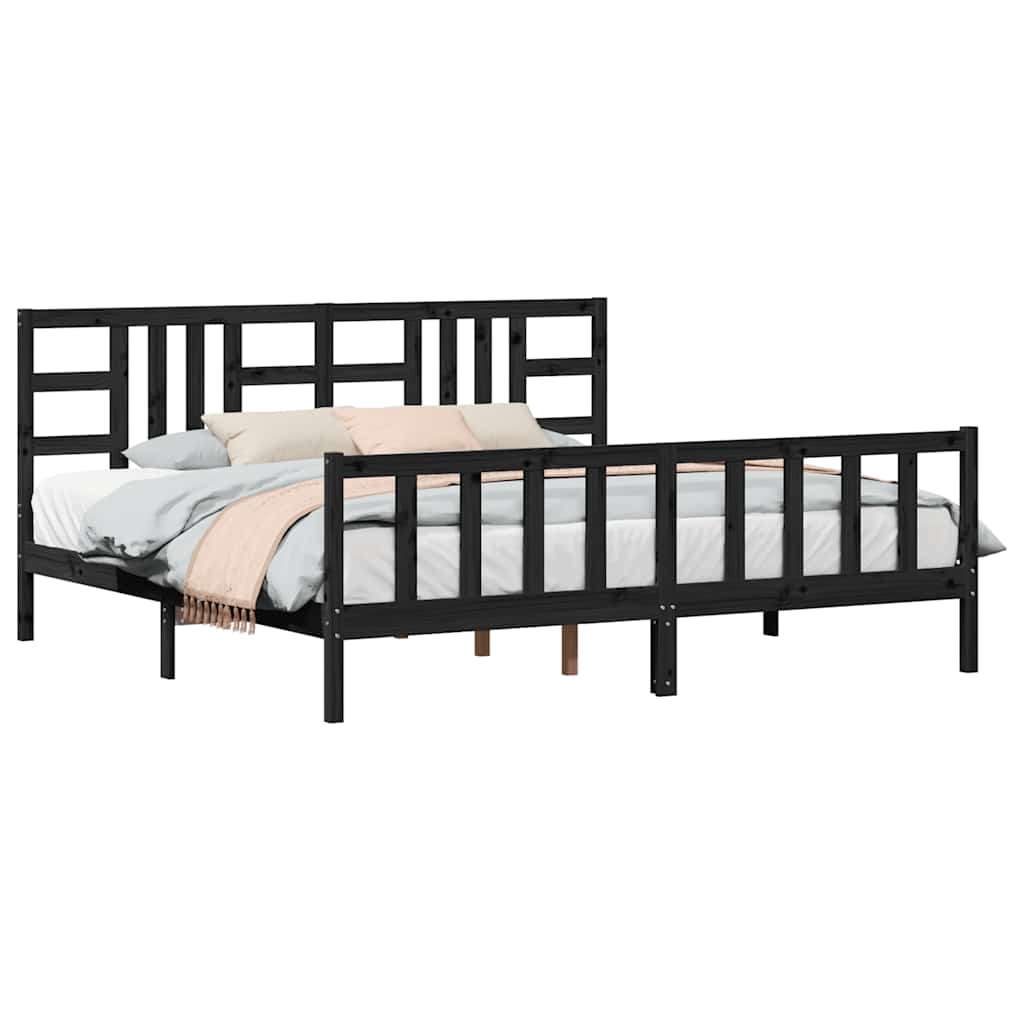 Okvir za krevet s uzglavljem crni 200 x 200 cm od masivnog drva