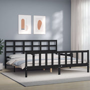 Okvir za krevet s uzglavljem crni 200 x 200 cm od masivnog drva