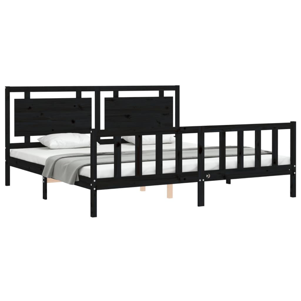 Okvir za krevet s uzglavljem crni 200 x 200 cm od masivnog drva