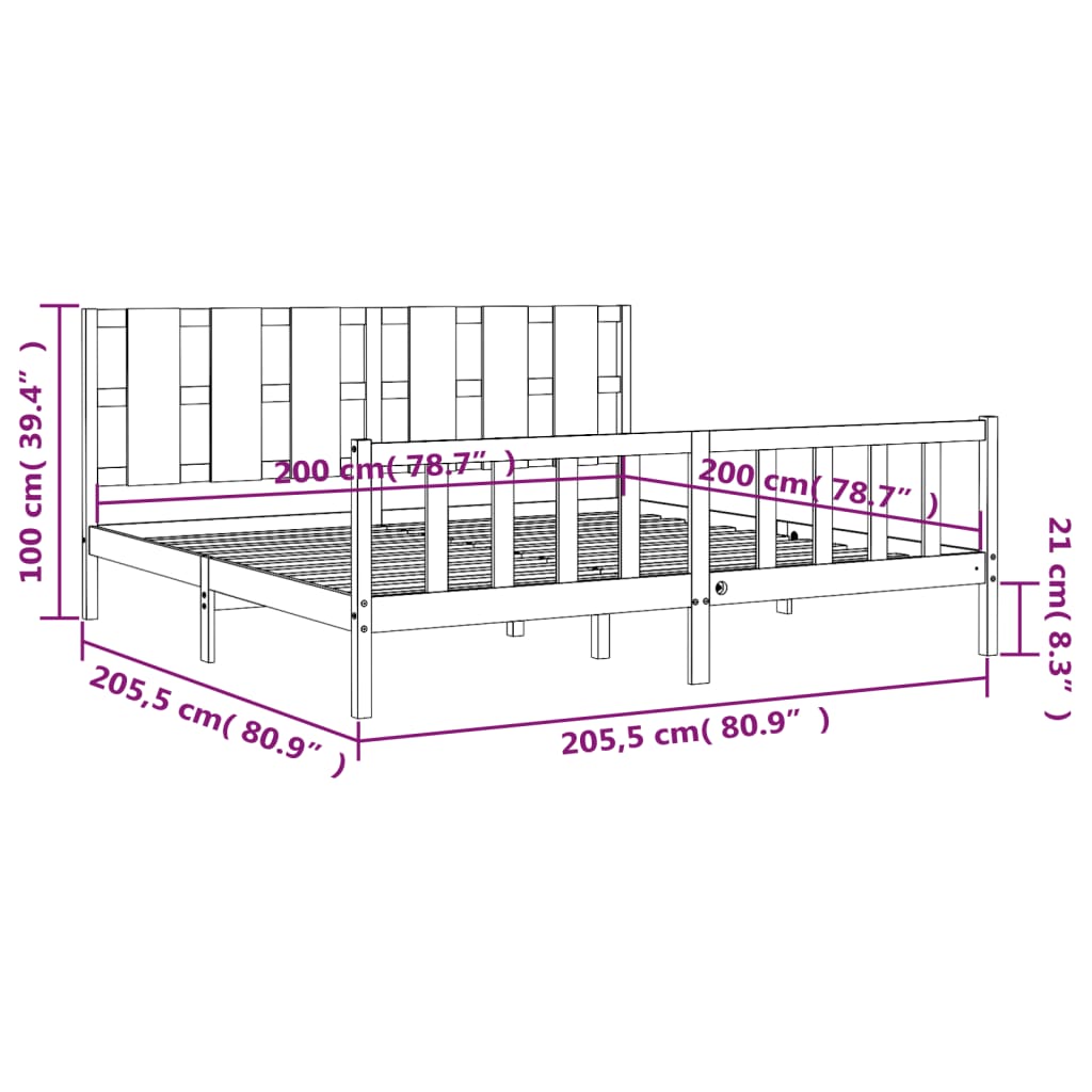Okvir za krevet s uzglavljem crni 200 x 200 cm od masivnog drva
