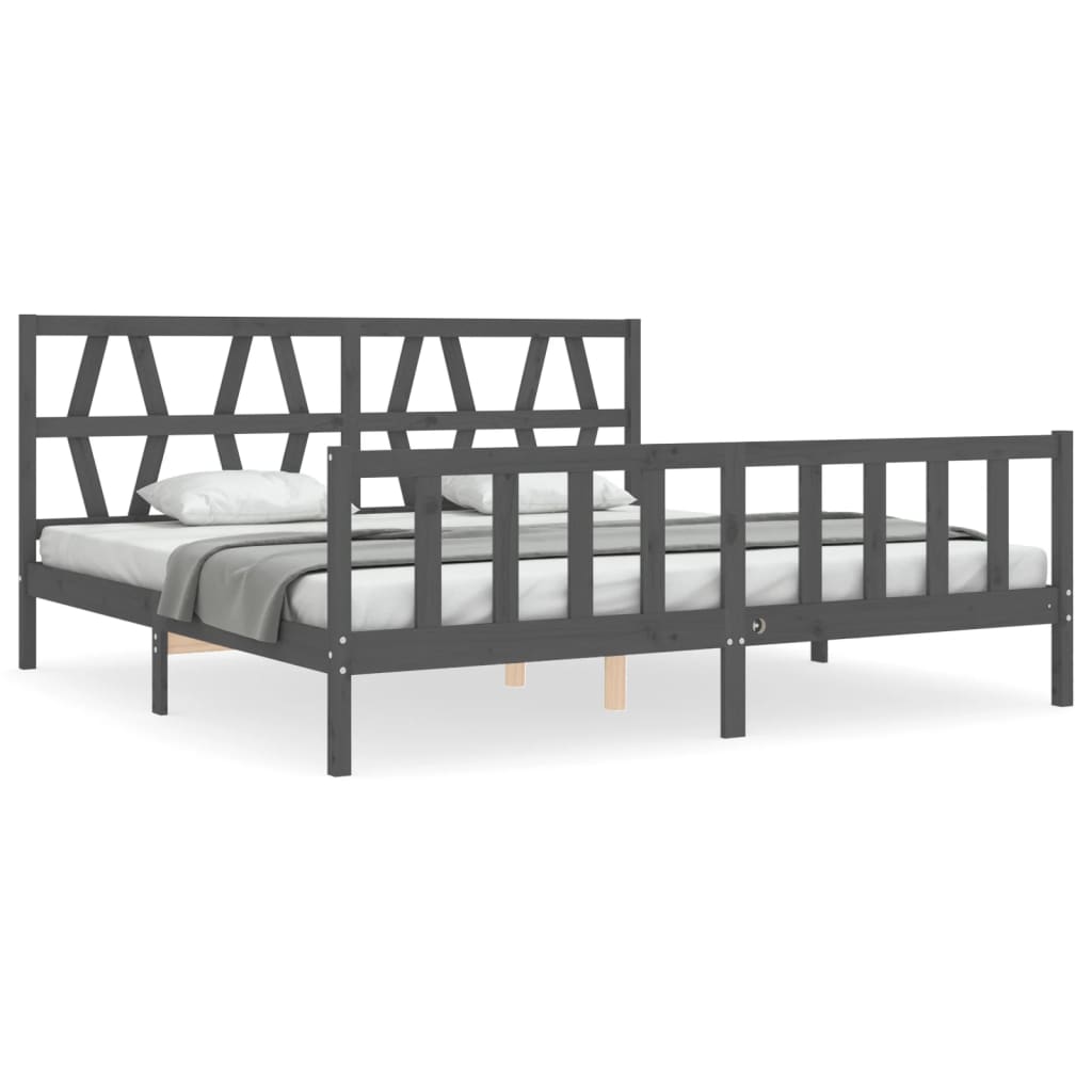 Okvir za krevet s uzglavljem sivi 200 x 200 cm od masivnog drva