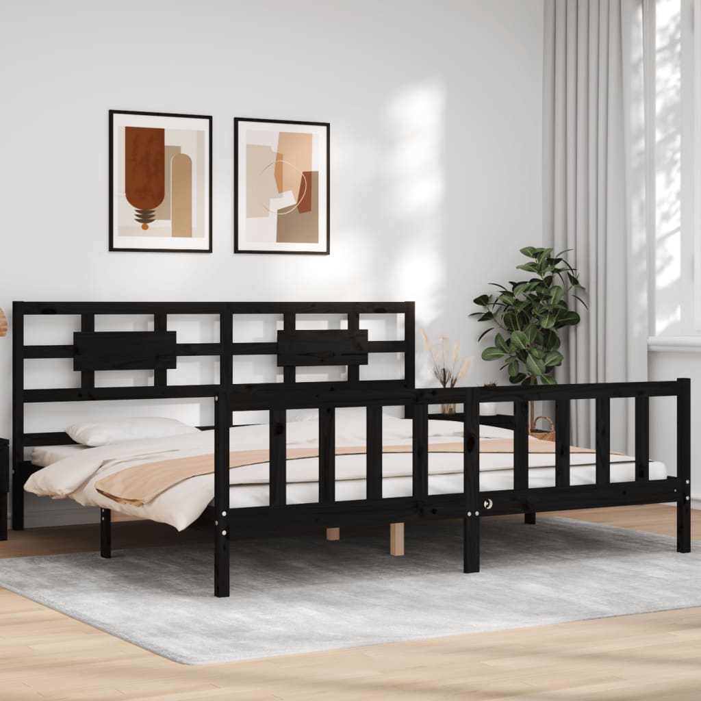 Okvir za krevet s uzglavljem crni 200 x 200 cm od masivnog drva