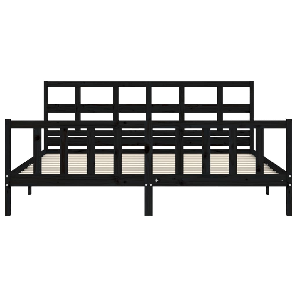 Okvir za krevet s uzglavljem crni 200 x 200 cm od masivnog drva