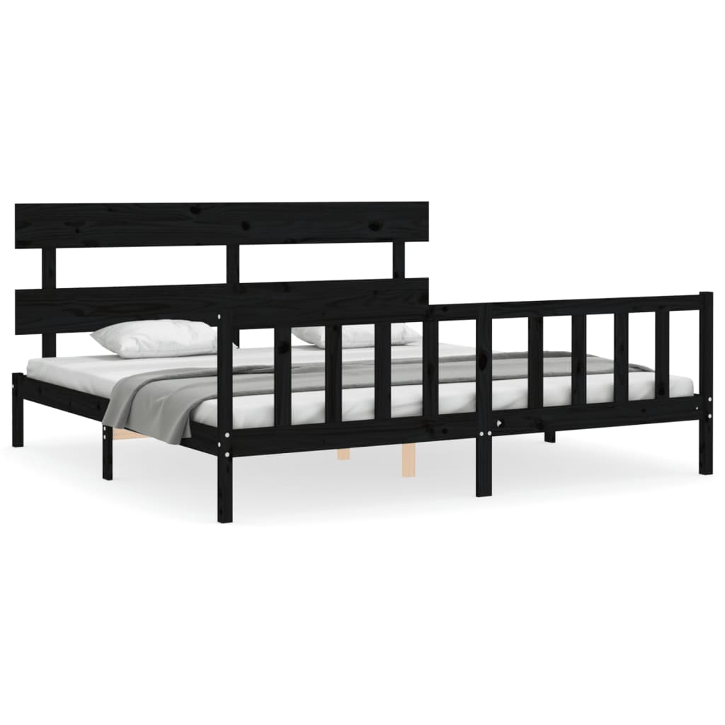 Okvir za krevet s uzglavljem crni 200 x 200 cm od masivnog drva