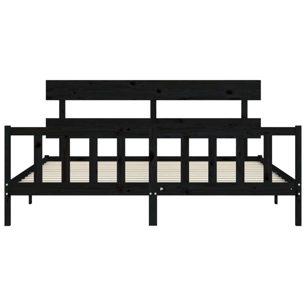 Okvir za krevet s uzglavljem crni 200 x 200 cm od masivnog drva