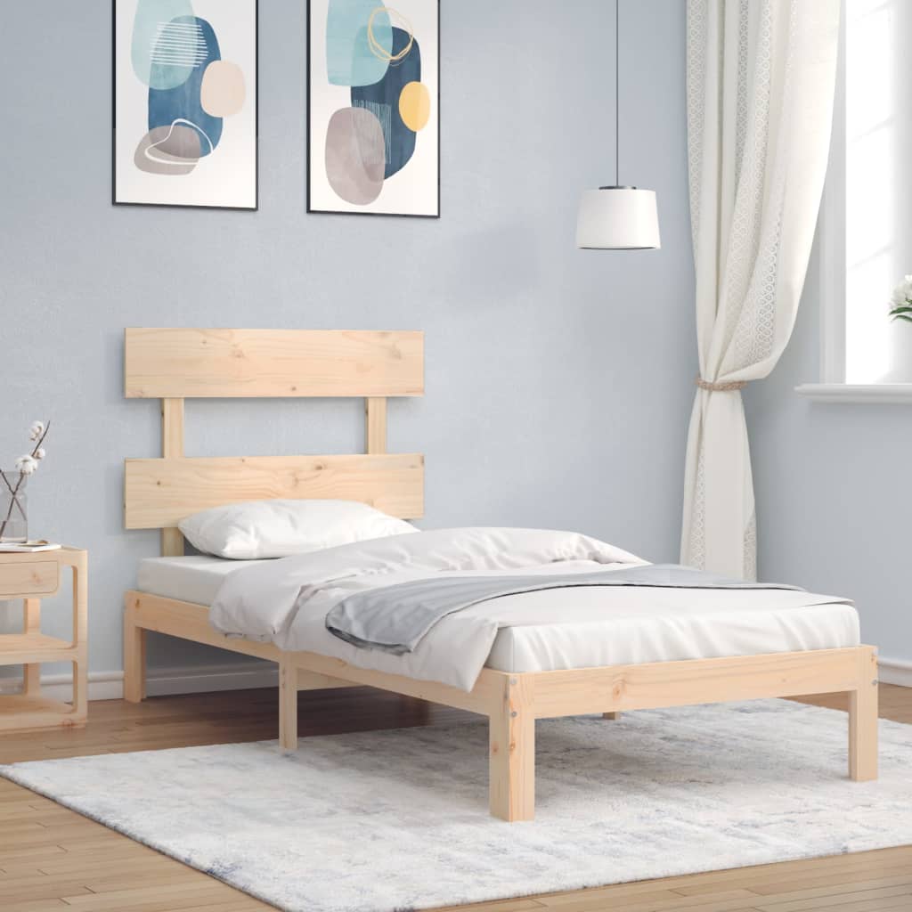 Okvir kreveta s uzglavljem mali jednokrevetni masivno drvo