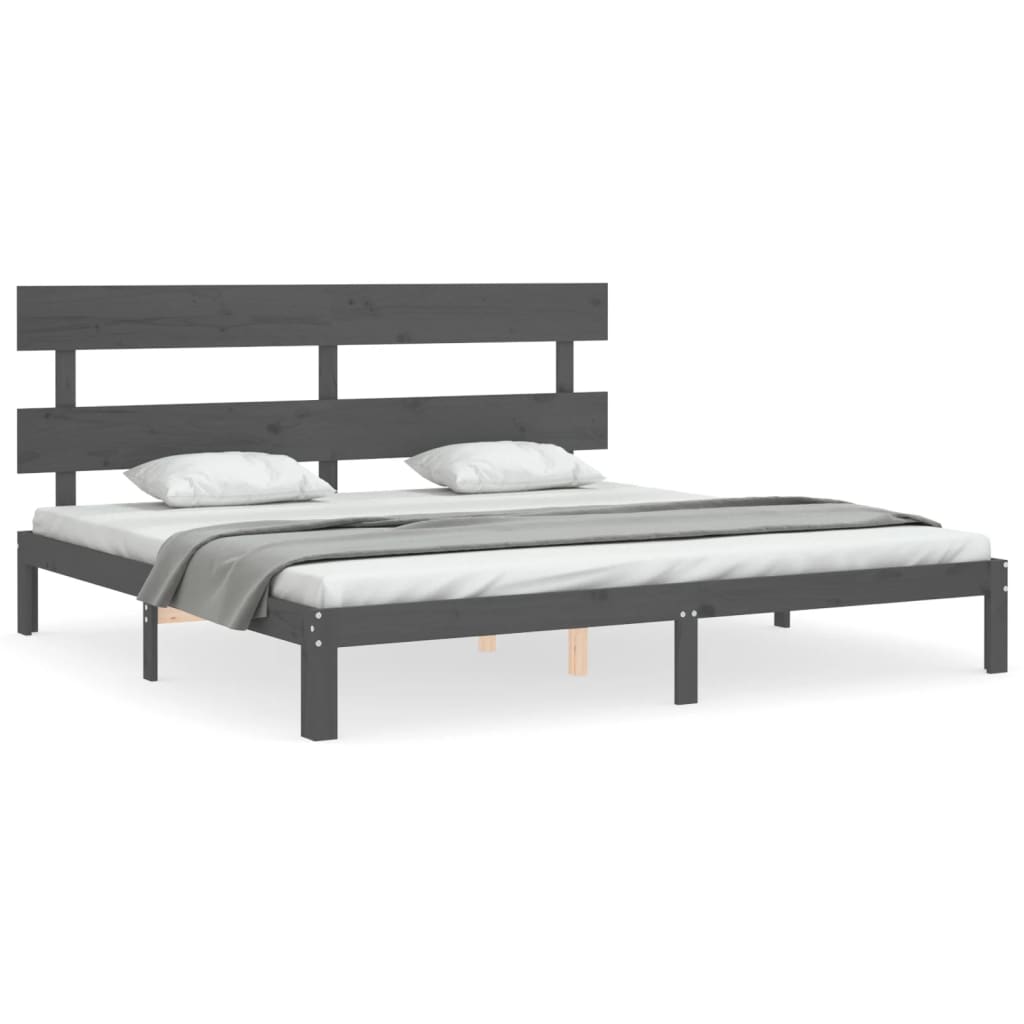 Okvir za krevet s uzglavljem sivi 200 x 200 cm od masivnog drva