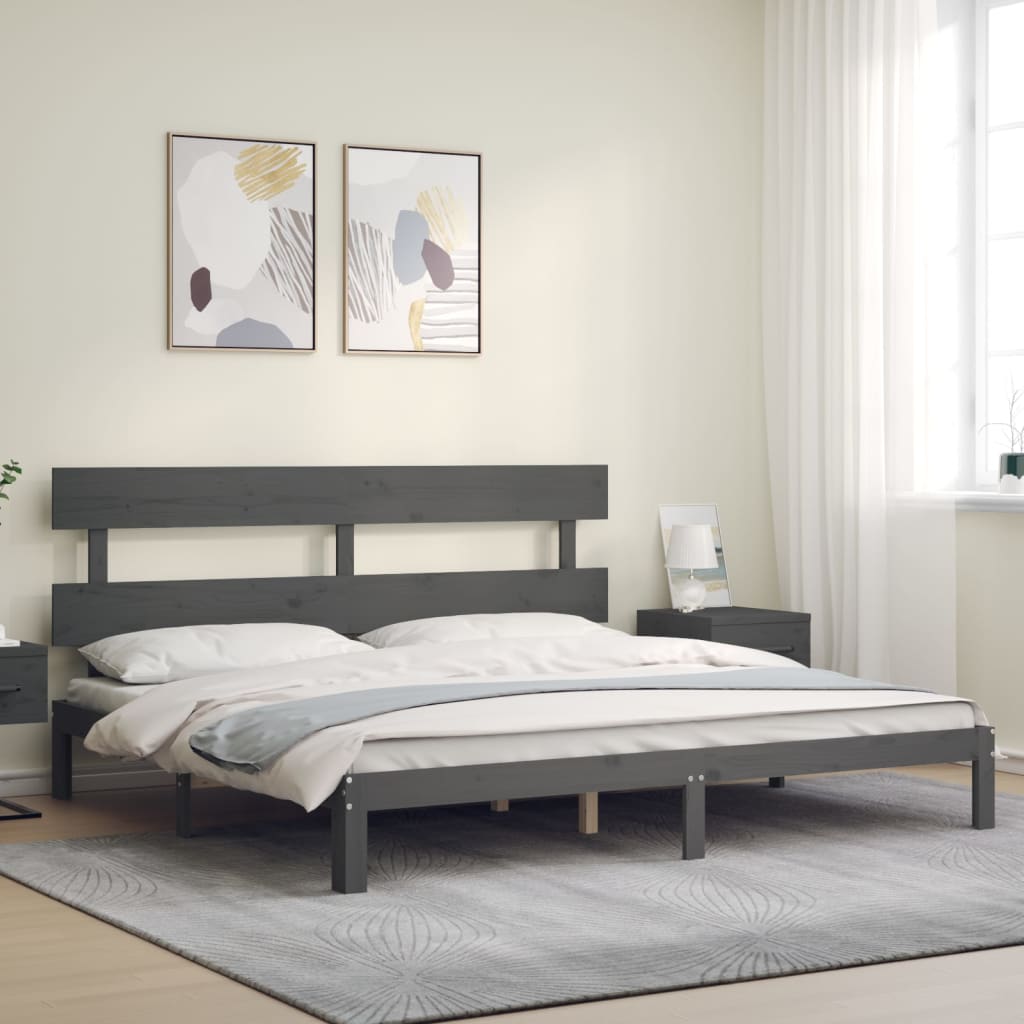 Okvir za krevet s uzglavljem sivi 200 x 200 cm od masivnog drva