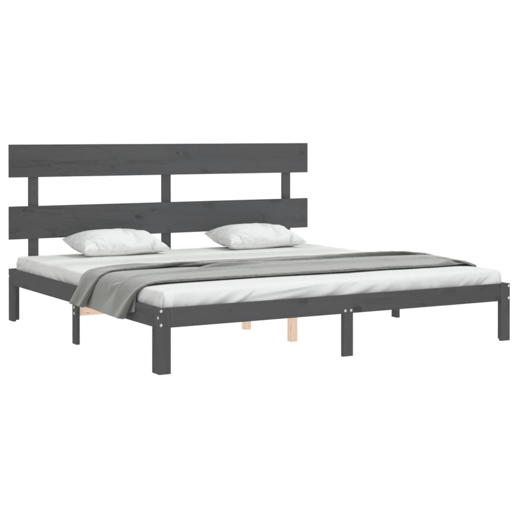 Okvir za krevet s uzglavljem sivi 200 x 200 cm od masivnog drva