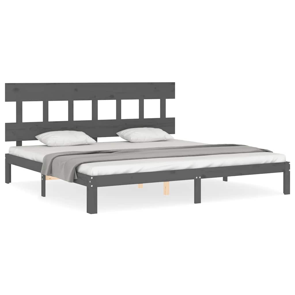 Okvir za krevet s uzglavljem sivi 200 x 200 cm od masivnog drva