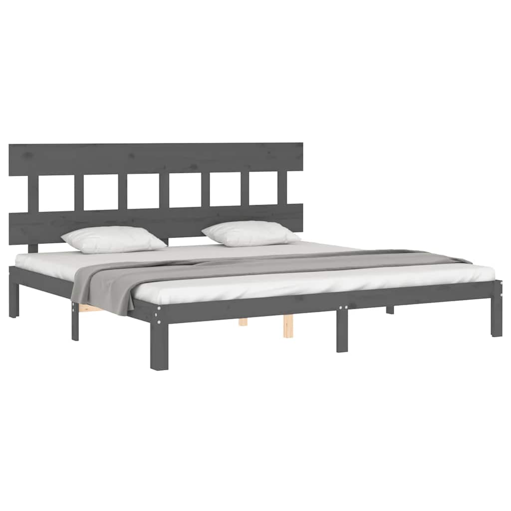 Okvir za krevet s uzglavljem sivi 200 x 200 cm od masivnog drva