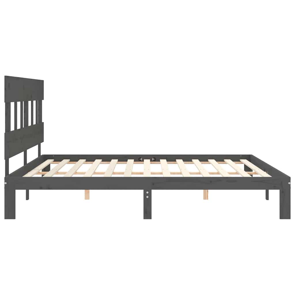 Okvir za krevet s uzglavljem sivi 200 x 200 cm od masivnog drva