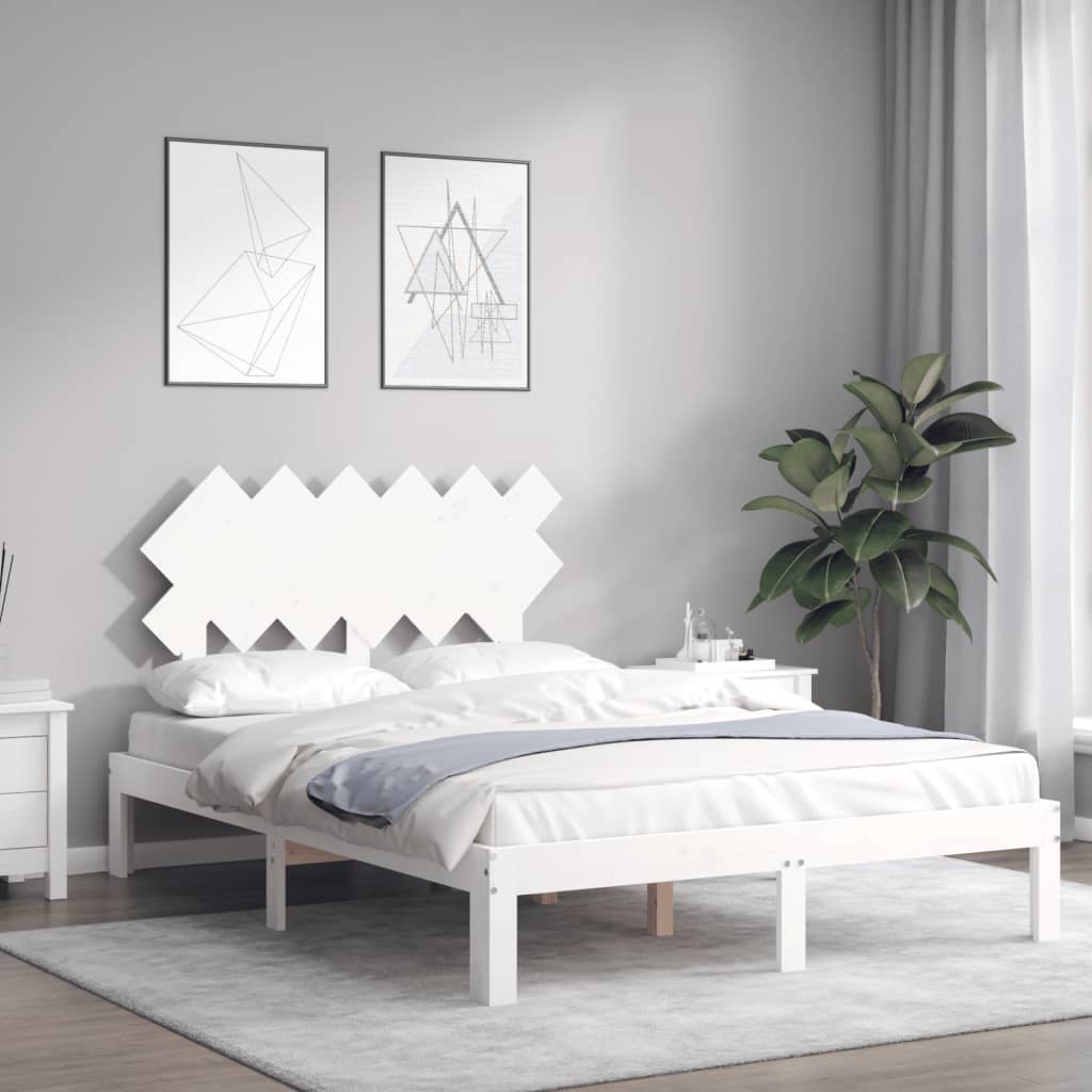 Okvir kreveta s uzglavljem bijeli mali bračni masivno drvo
