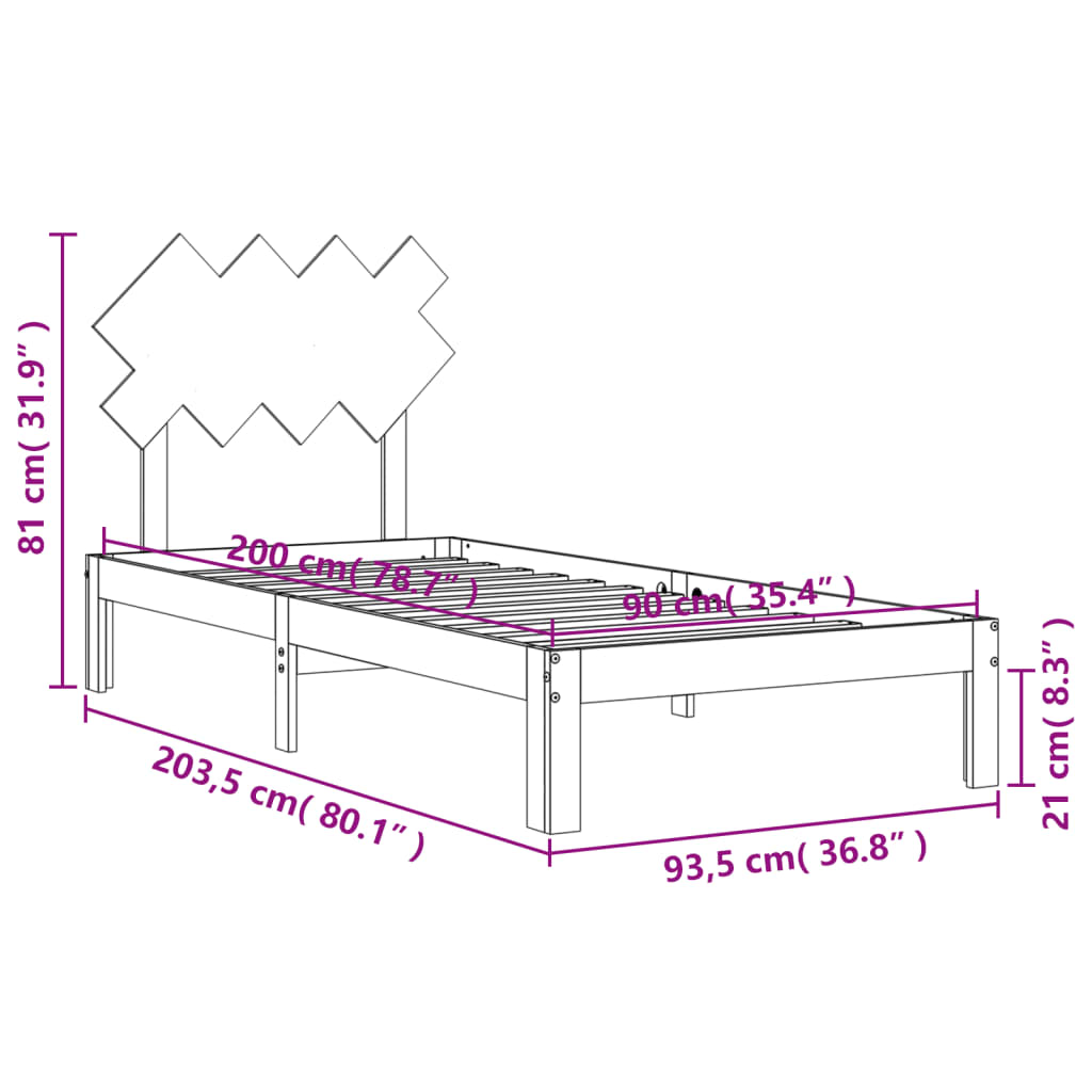 Okvir kreveta bez madraca bijeli 90 x 200 cm masivna borovina