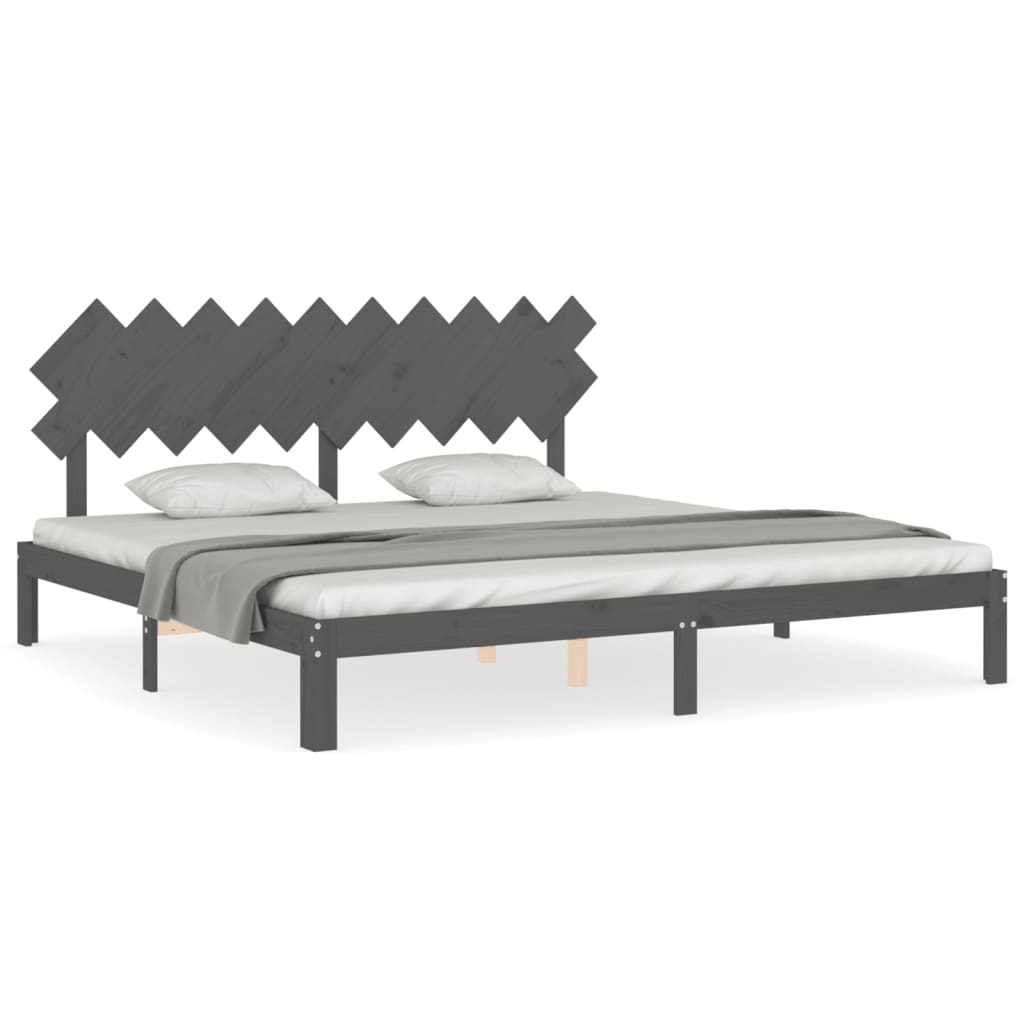Okvir za krevet s uzglavljem sivi 200 x 200 cm od masivnog drva