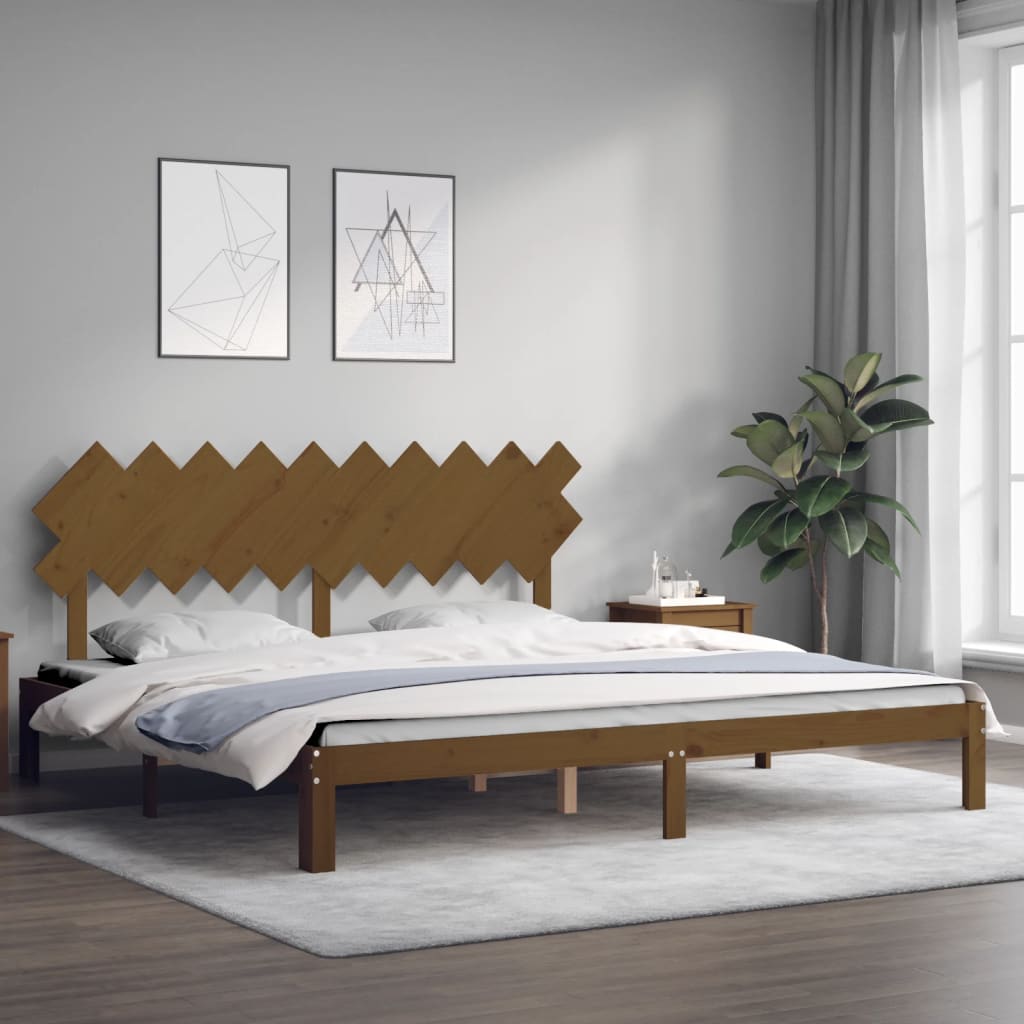Okvir kreveta s uzglavljem boja meda 200x200cm od masivnog drva