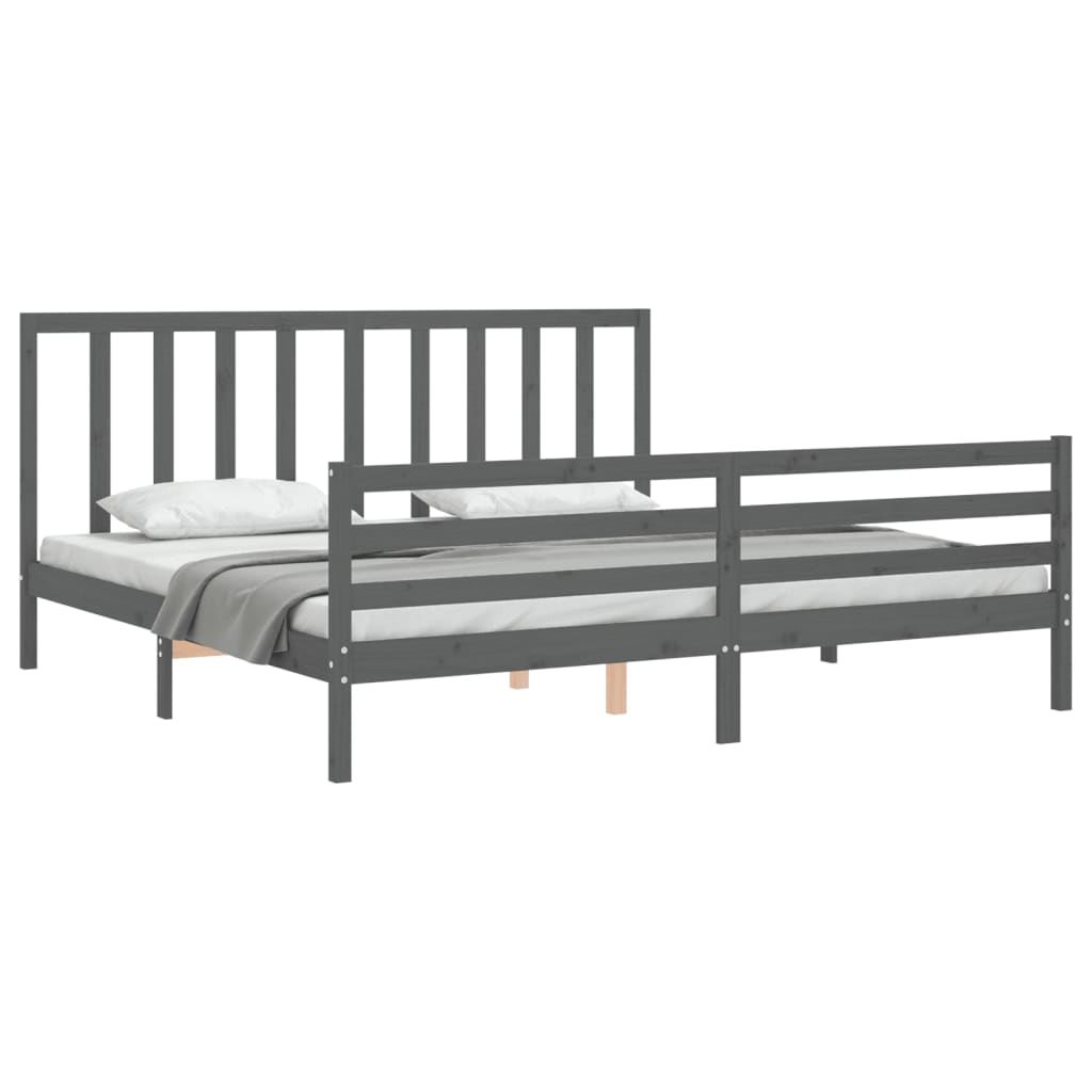 Okvir za krevet s uzglavljem sivi 200 x 200 cm od masivnog drva