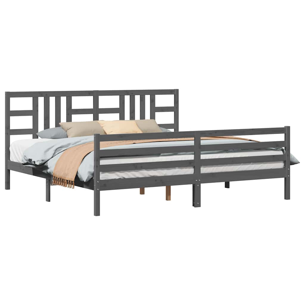 Okvir za krevet s uzglavljem sivi 200 x 200 cm od masivnog drva