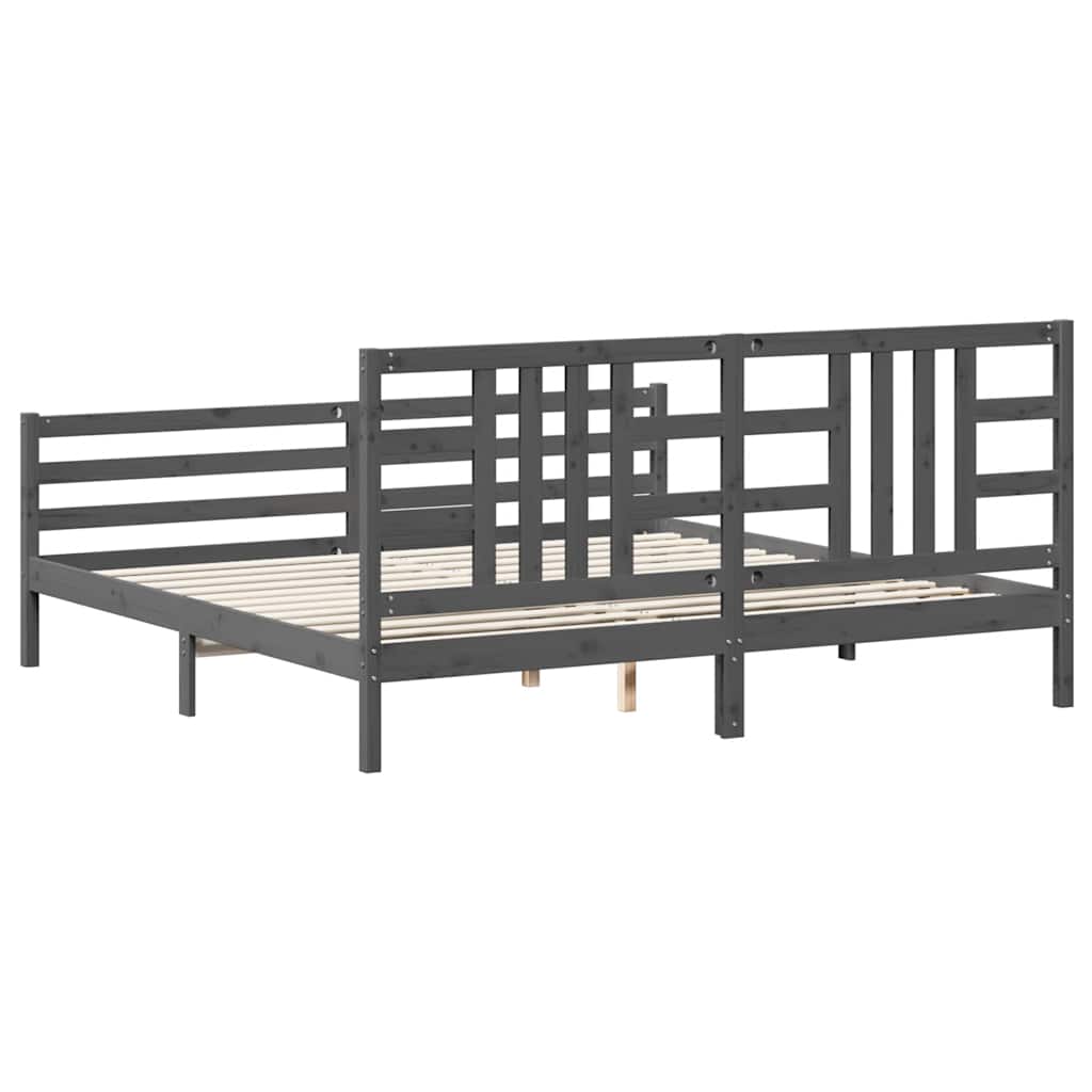 Okvir za krevet s uzglavljem sivi 200 x 200 cm od masivnog drva