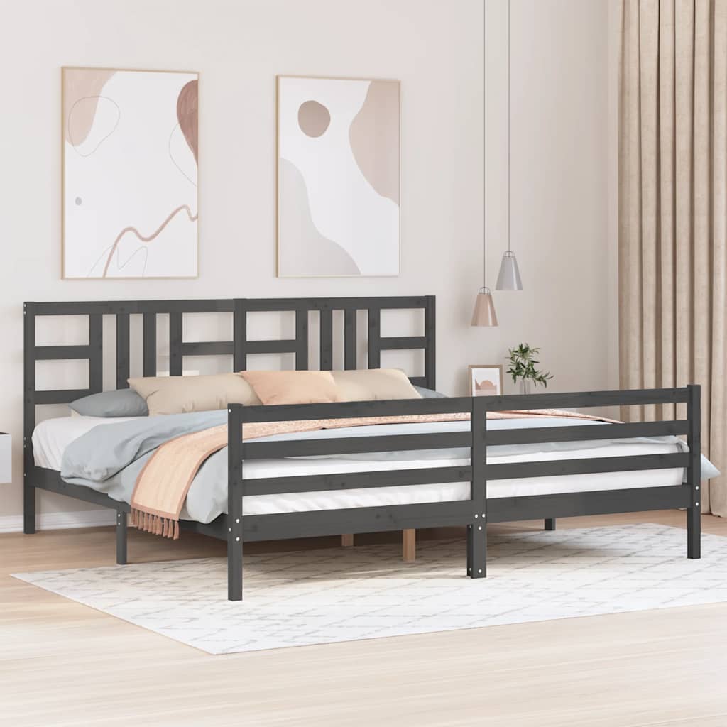 Okvir za krevet s uzglavljem sivi 200 x 200 cm od masivnog drva