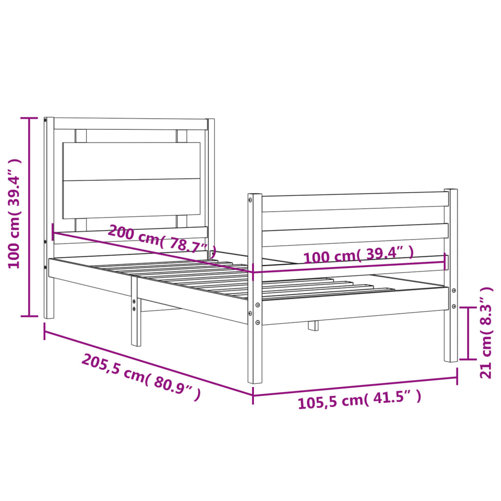 Okvir za krevet s uzglavljem 100x200 cm od masivnog drva