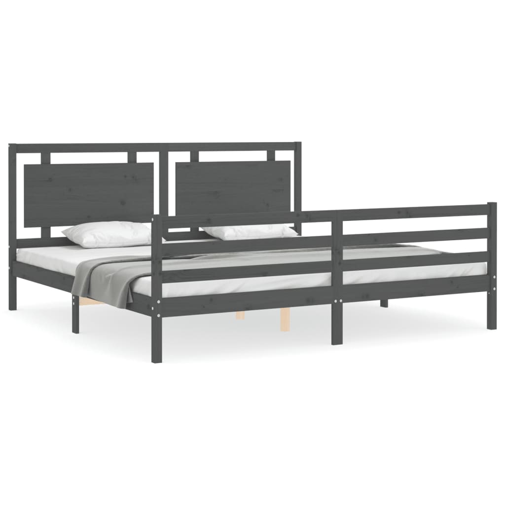 Okvir za krevet s uzglavljem sivi 200 x 200 cm od masivnog drva