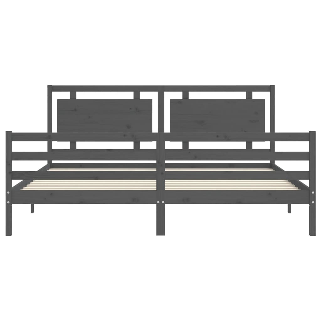 Okvir za krevet s uzglavljem sivi 200 x 200 cm od masivnog drva