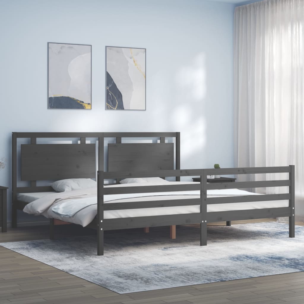 Okvir za krevet s uzglavljem sivi 200 x 200 cm od masivnog drva