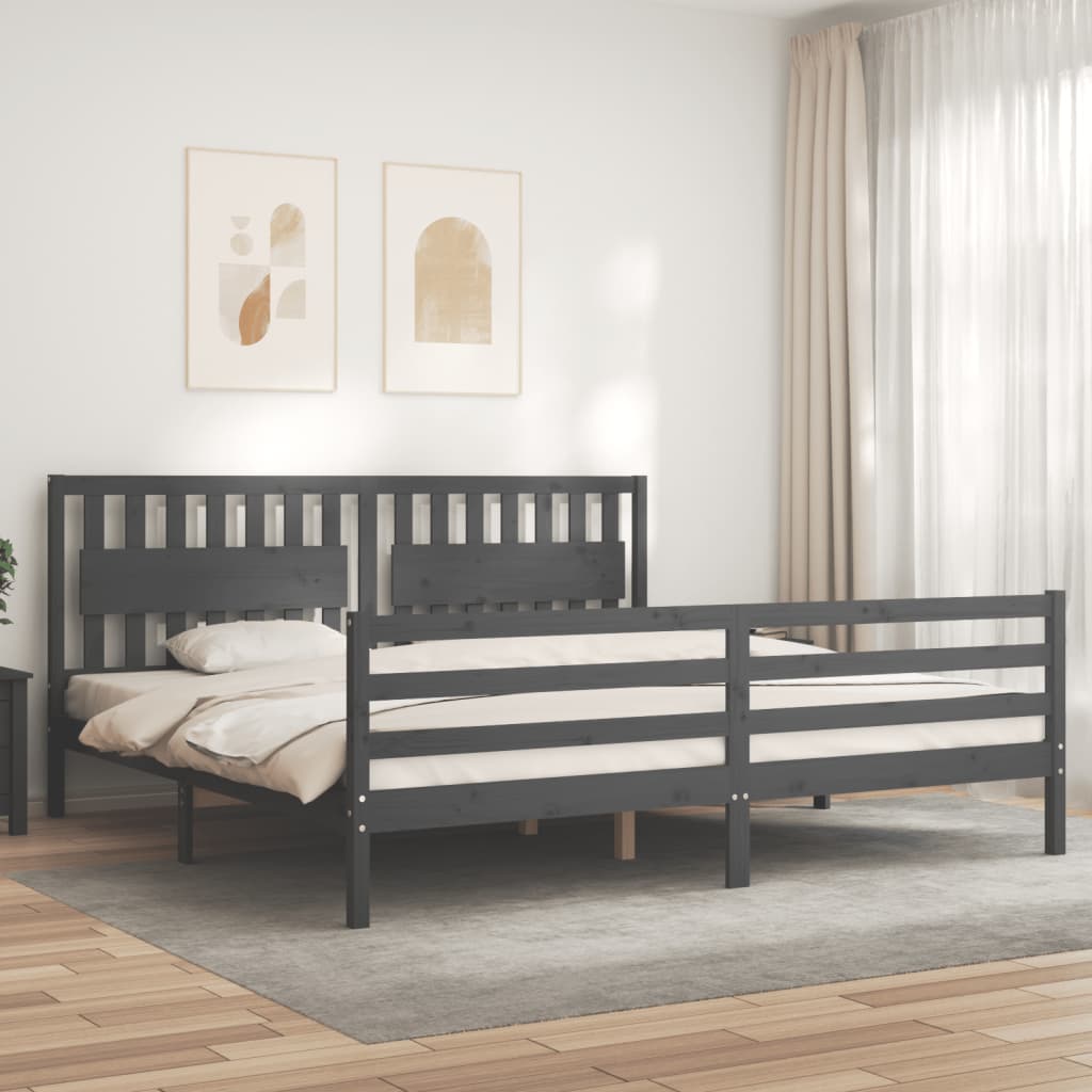 Okvir za krevet s uzglavljem sivi 200 x 200 cm od masivnog drva