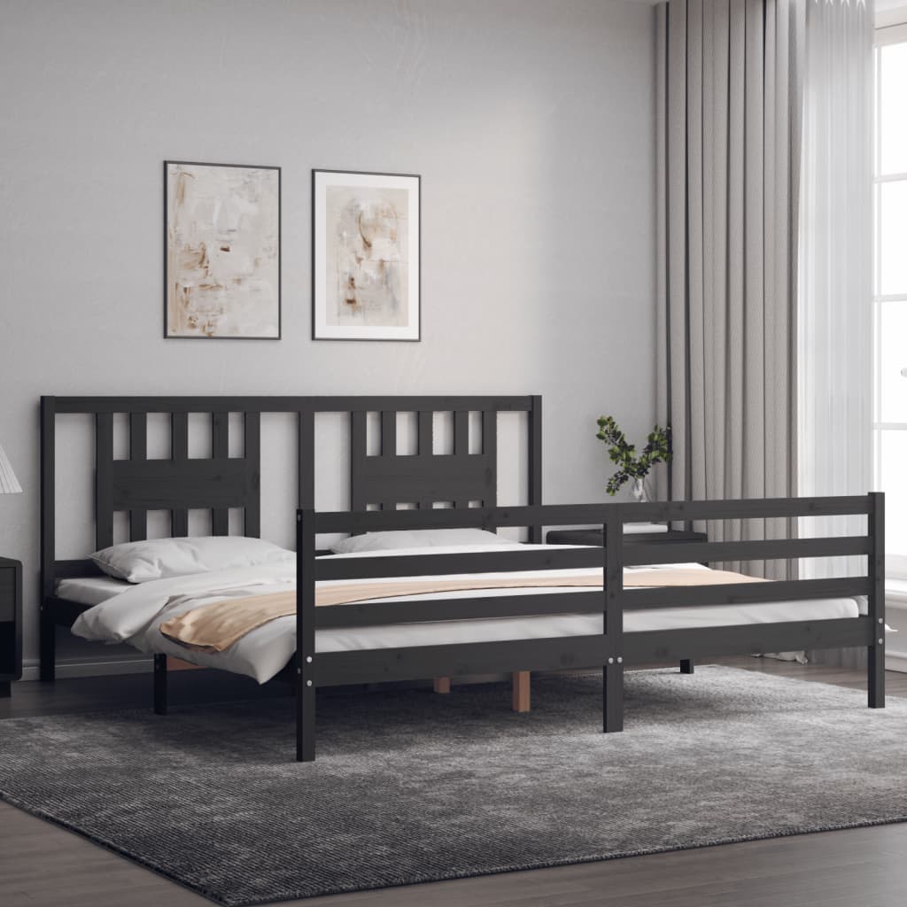 Okvir za krevet s uzglavljem sivi 200 x 200 cm od masivnog drva