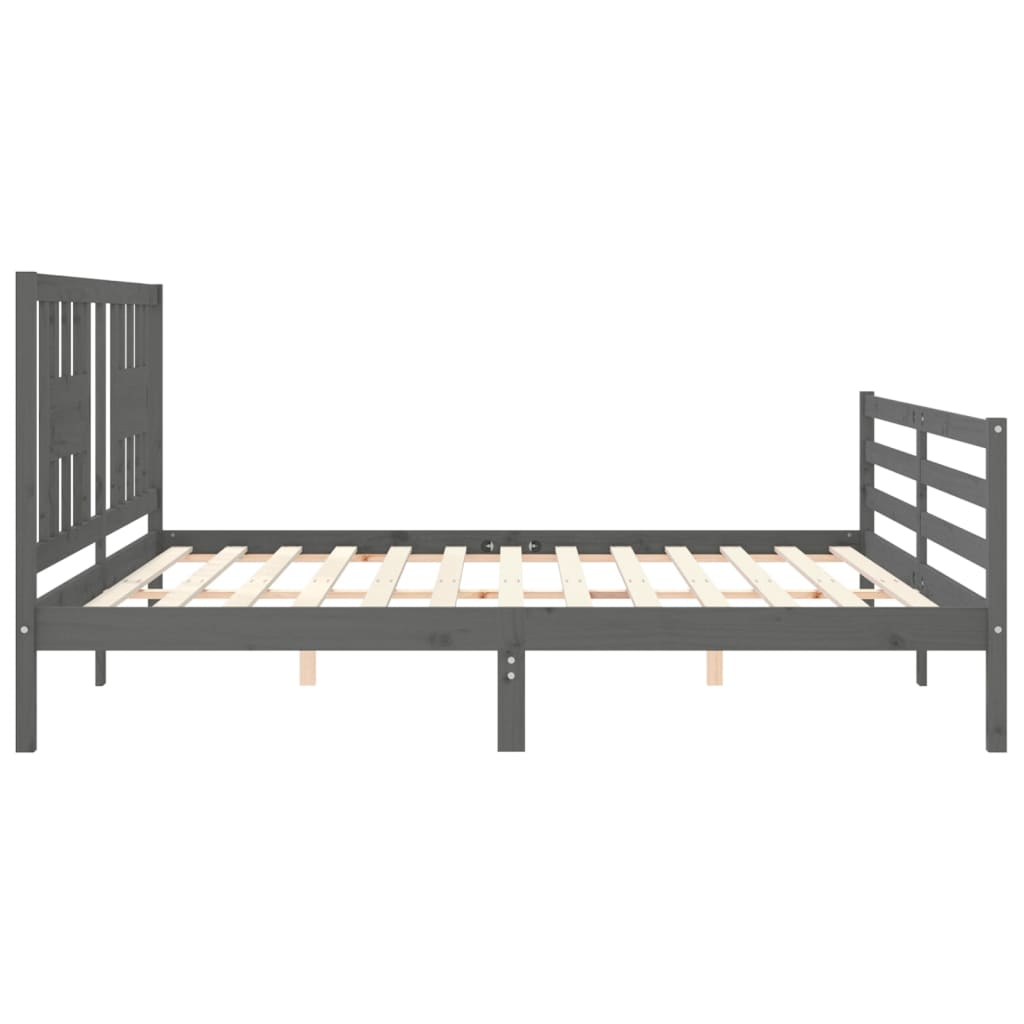 Okvir za krevet s uzglavljem sivi 200 x 200 cm od masivnog drva