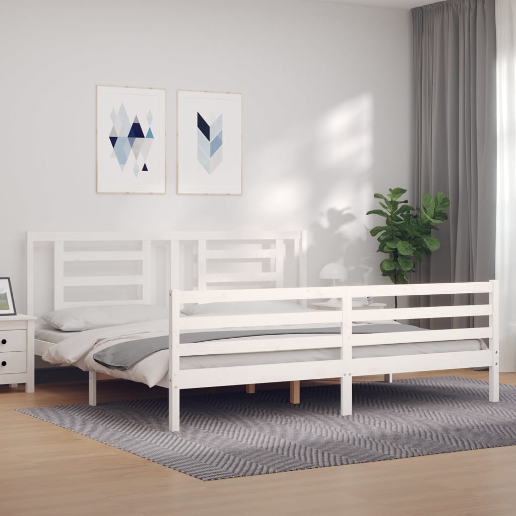 Okvir za krevet s uzglavljem bijeli 200x200 cm od masivnog drva