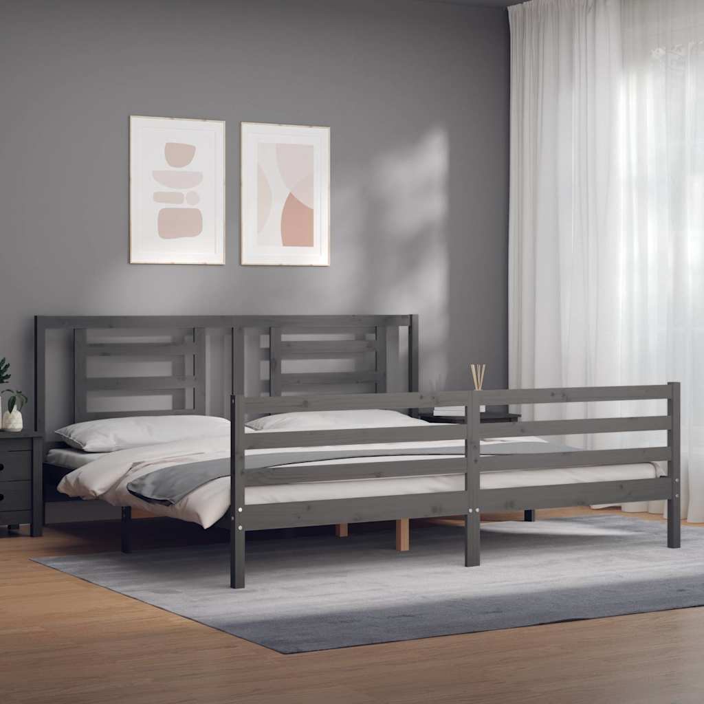 Okvir za krevet s uzglavljem sivi 200 x 200 cm od masivnog drva