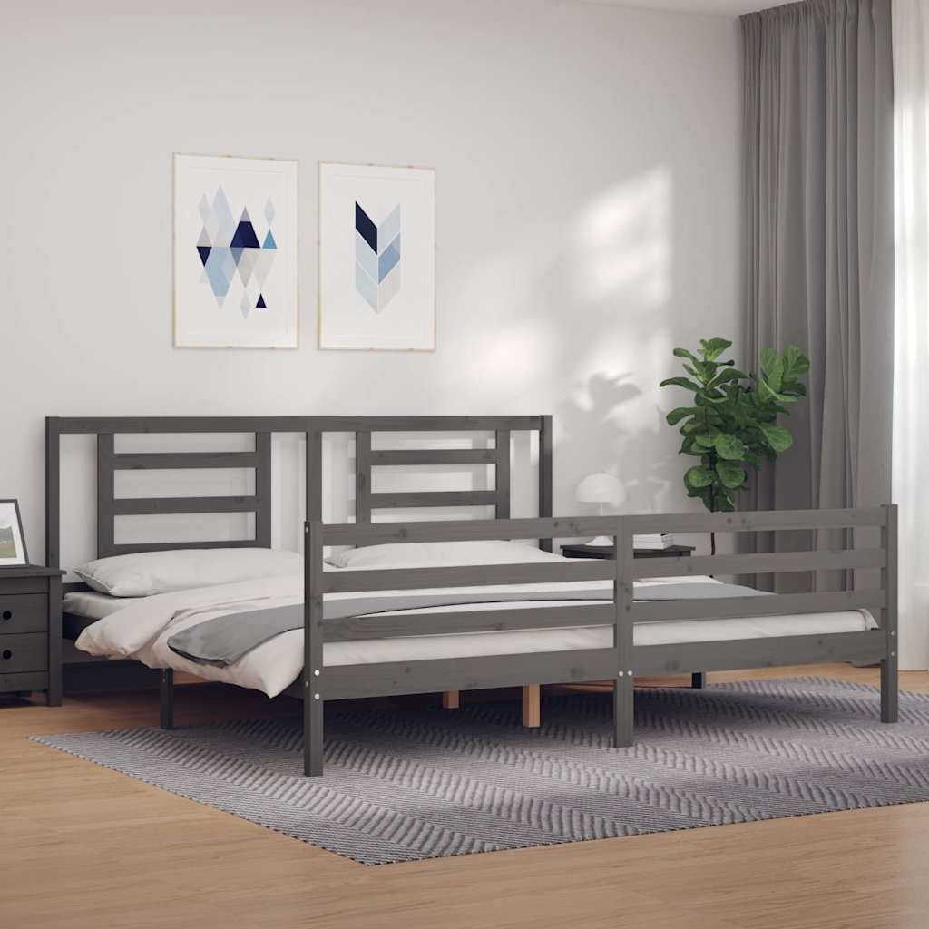 Okvir za krevet s uzglavljem sivi 200 x 200 cm od masivnog drva