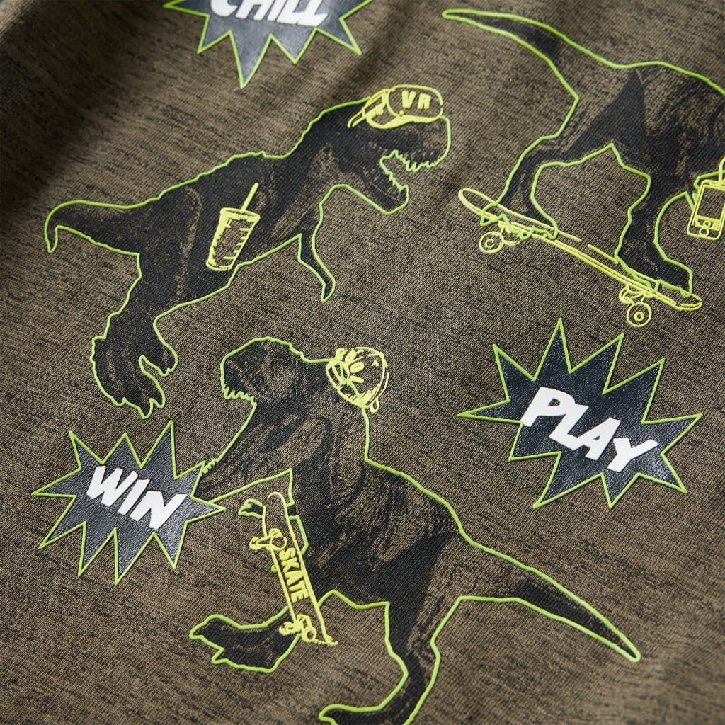 Dječja majica dugih rukava tamna kaki prošarana 128