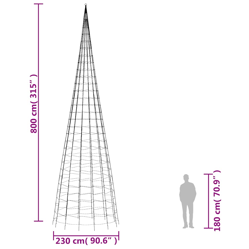 LED božićno drvce 3000 LED šarenih 800 cm