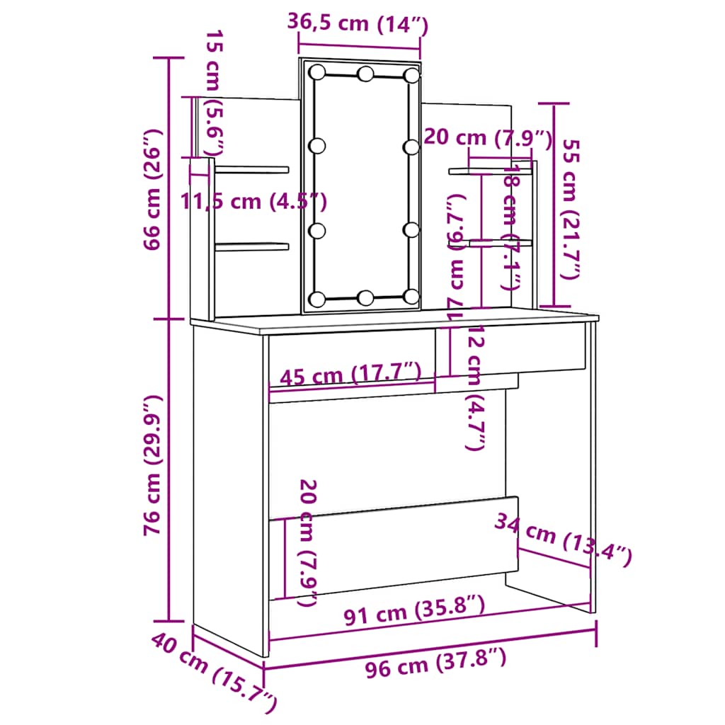 Toaletni stolić s LED svjetlima siva boja betona 96x40x142 cm