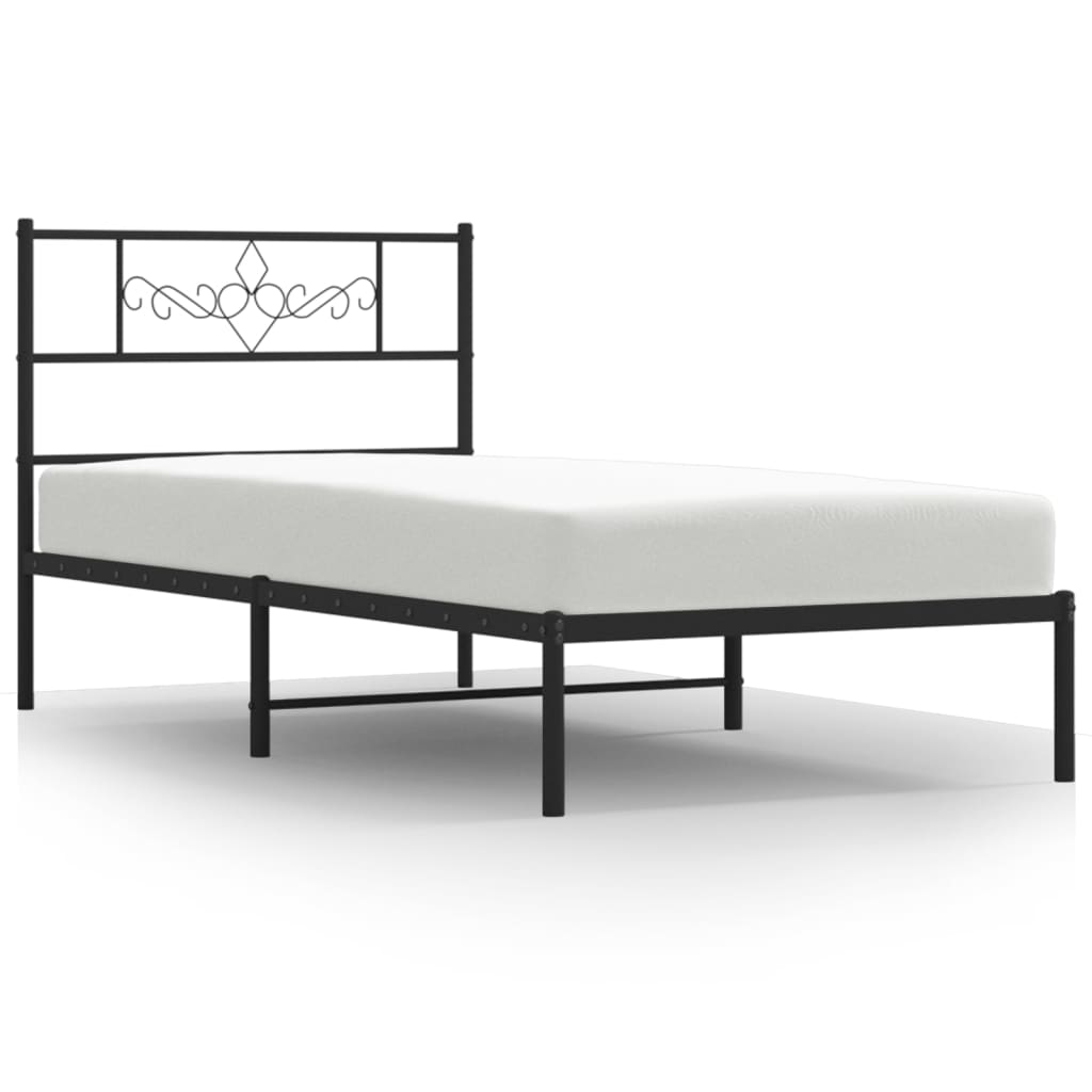 Metalni okvir za krevet s uzglavljem crni 90x190 cm