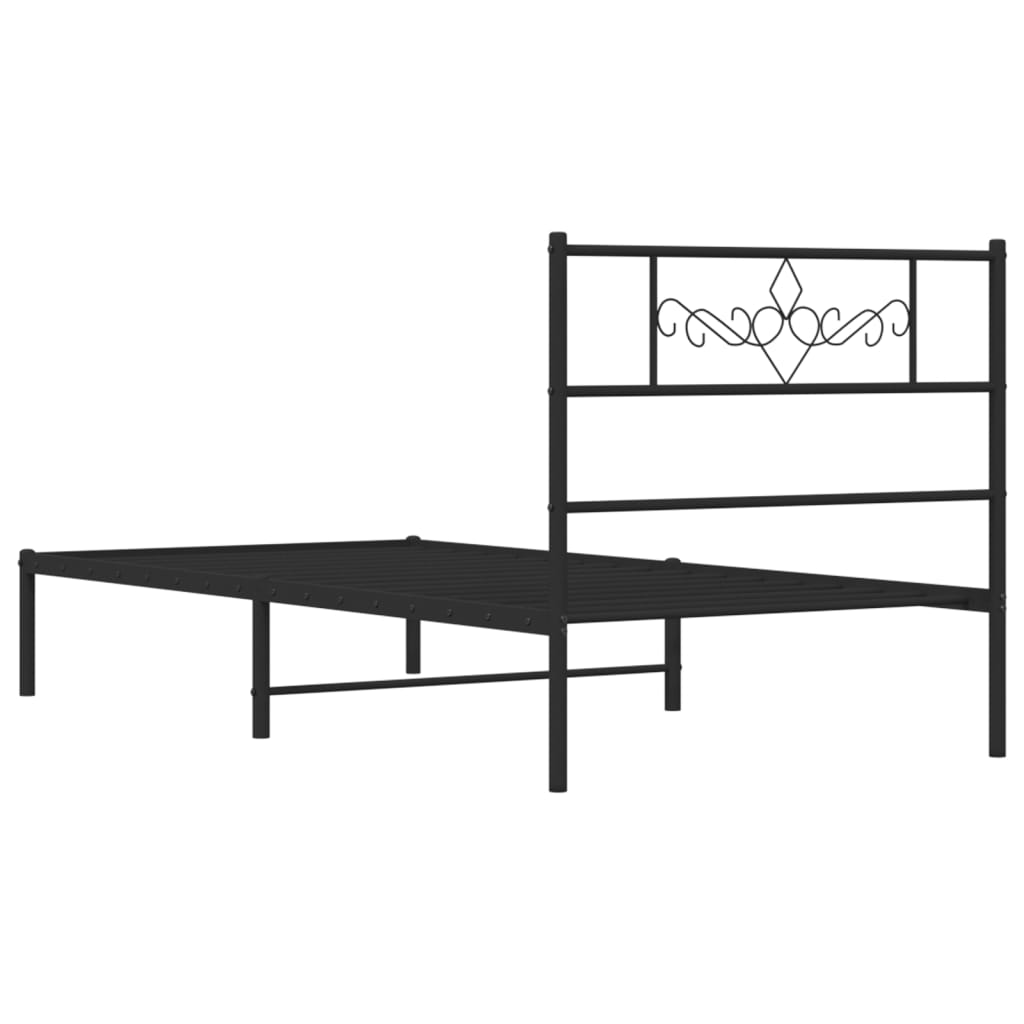 Metalni okvir za krevet s uzglavljem crni 90x190 cm
