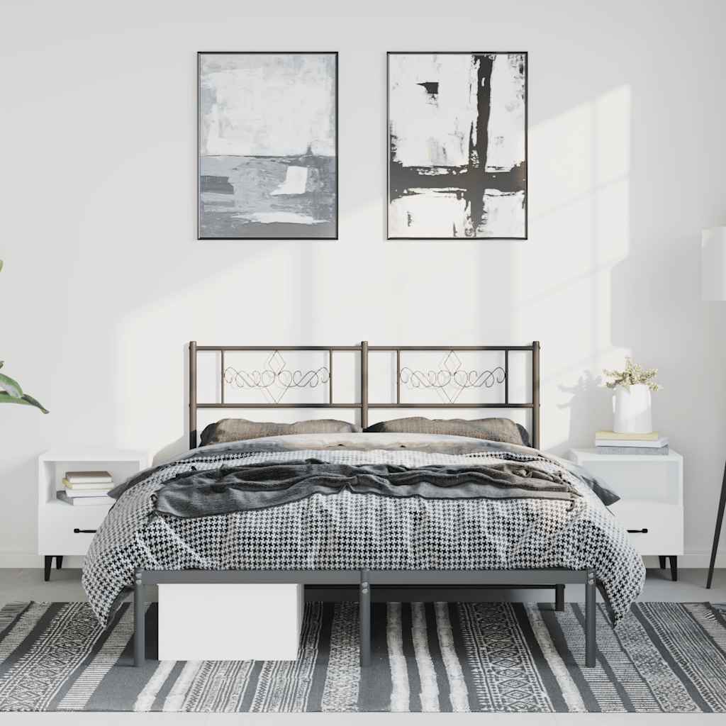 Metalni okvir za krevet s uzglavljem crni 135x190 cm