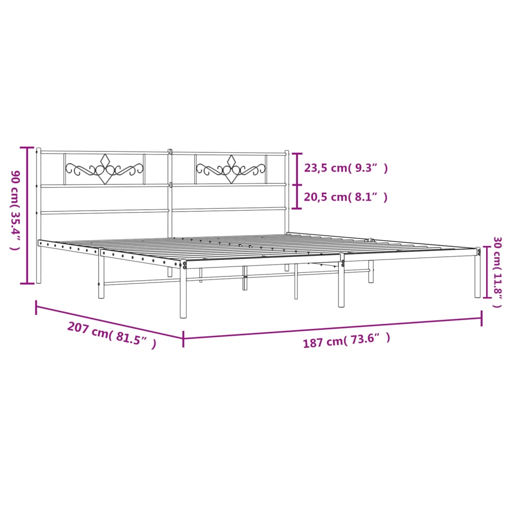 Metalni okvir za krevet s uzglavljem crni 180x200 cm