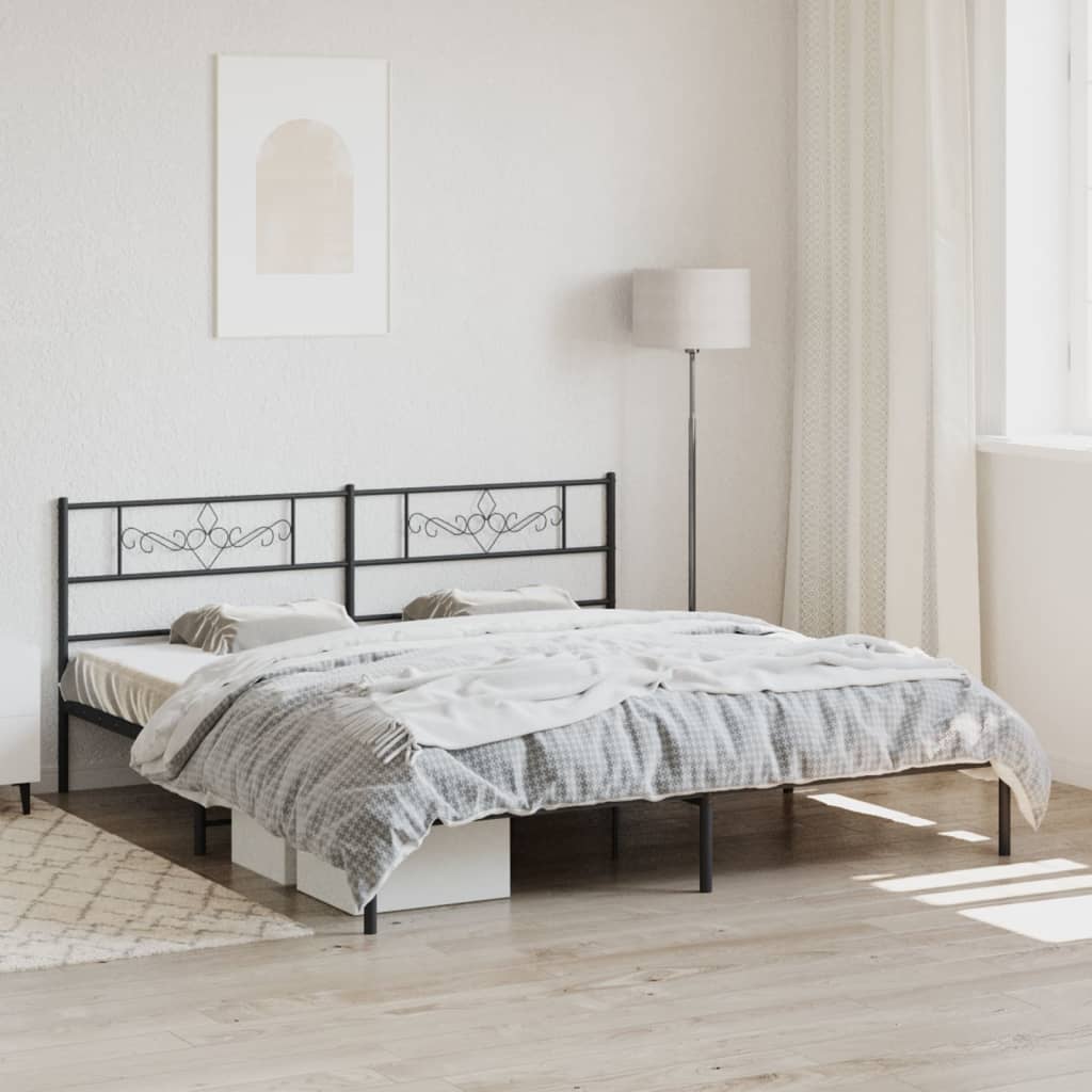 Metalni okvir za krevet s uzglavljem crni 200x200 cm