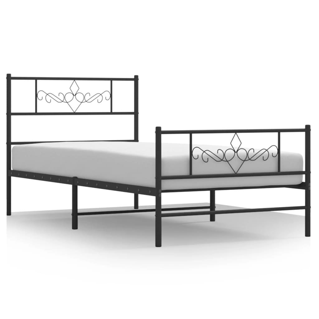 Metalni okvir kreveta uzglavlje i podnožje crni 90x190 cm
