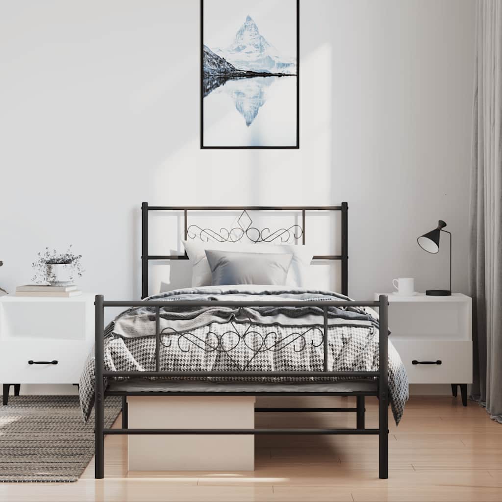 Metalni okvir kreveta uzglavlje i podnožje crni 100x190 cm