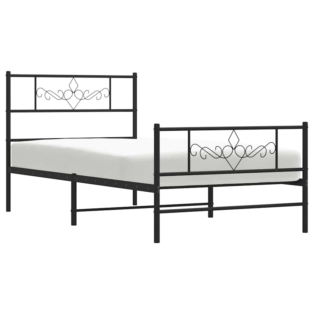 Metalni okvir kreveta uzglavlje i podnožje crni 100x190 cm
