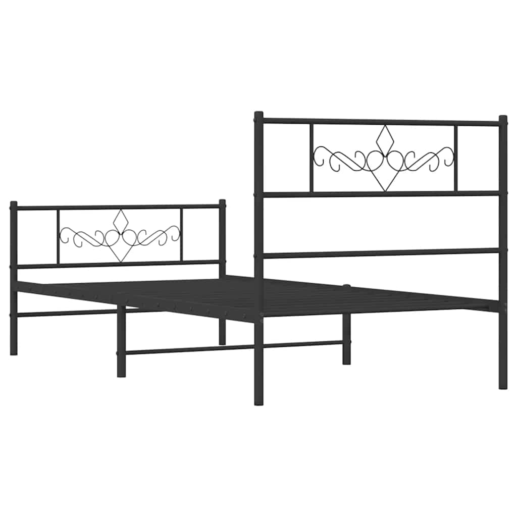 Metalni okvir kreveta uzglavlje i podnožje crni 100x190 cm