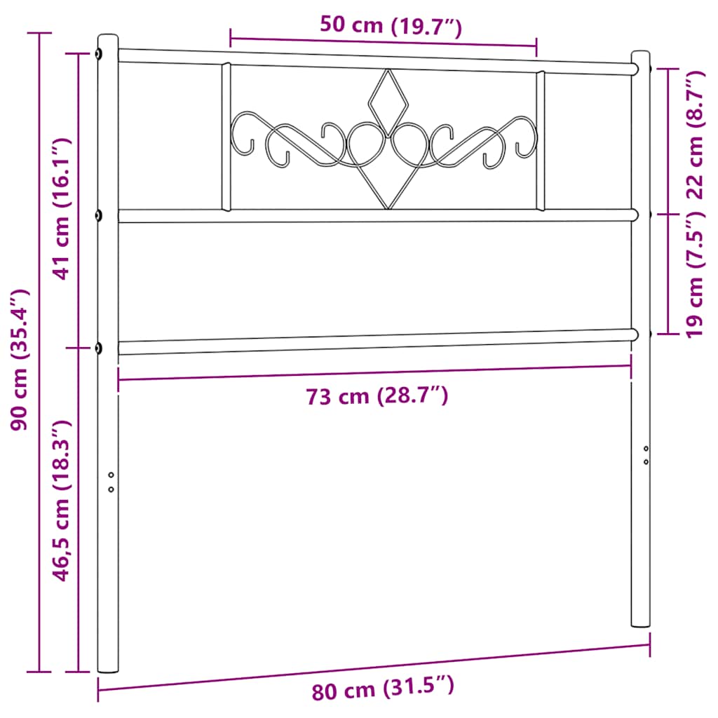 Metalno zamjensko uzglavlje crno 75 cm
