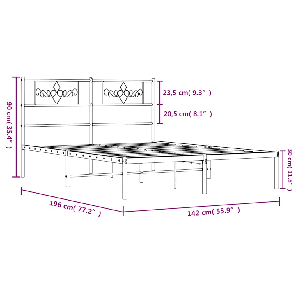 Metalni okvir za krevet s uzglavljem bijeli 135x190 cm