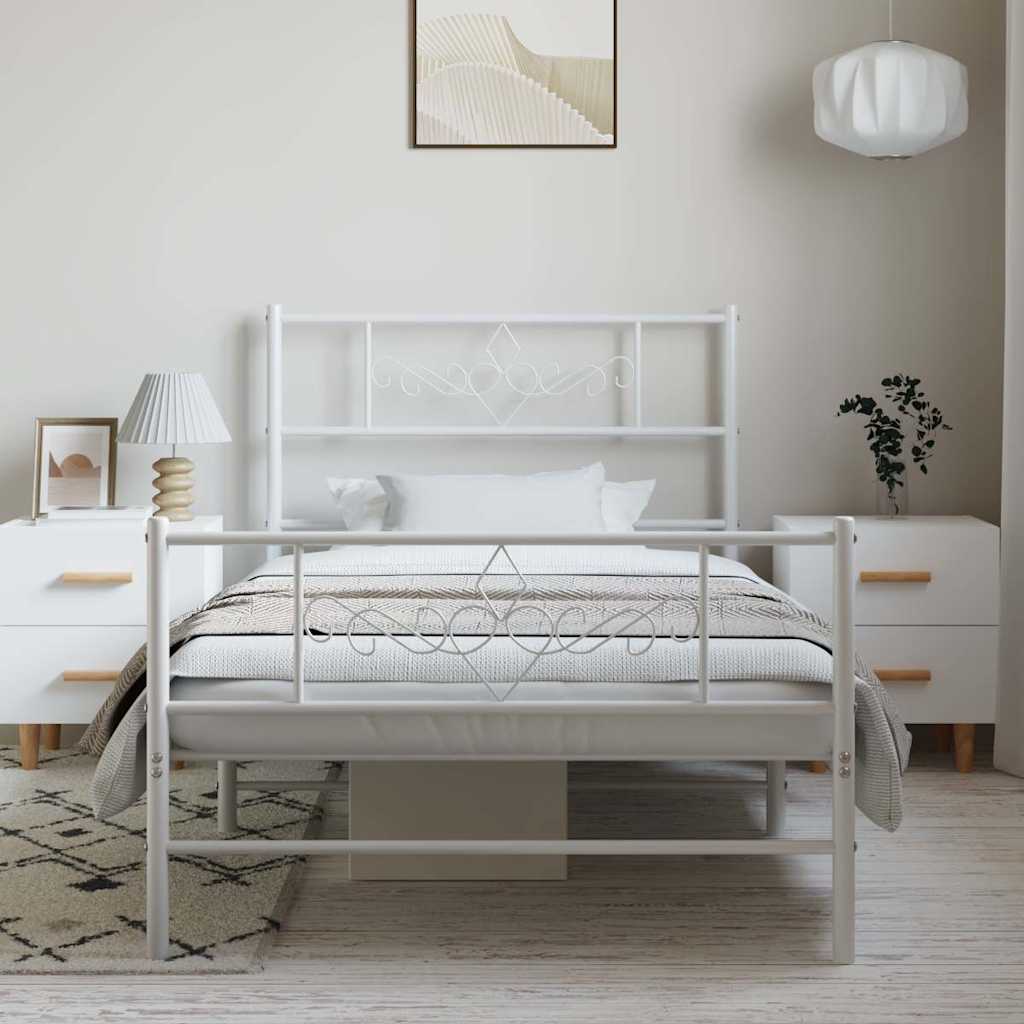 Metalni okvir kreveta uzglavlje i podnožje bijeli 100x200 cm